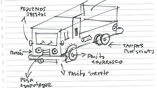 Rabisco de ideia para fazer um caminhão com carreta